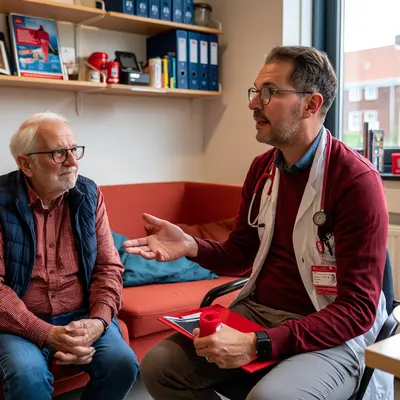 Health & Pharma: a doctor talking with an older patient